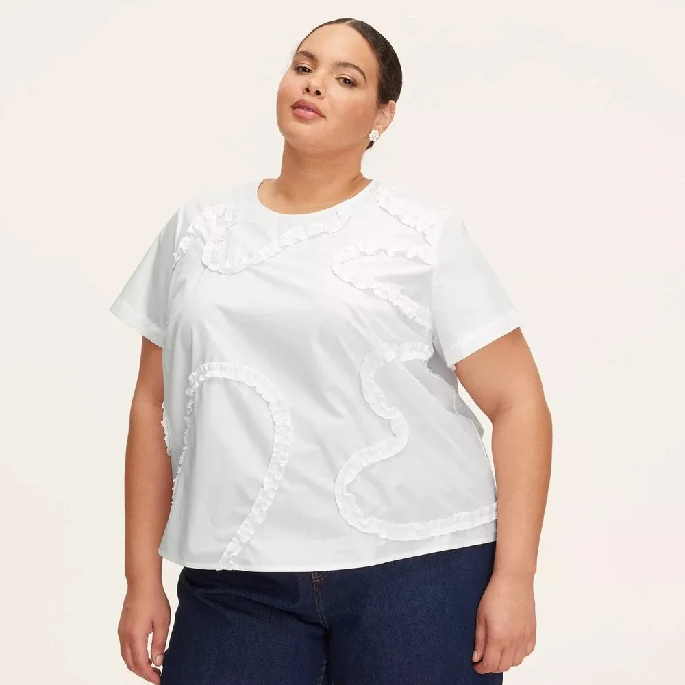 Kate Spade Target 2X Ribbon Short Sleeve White Blouse Shirt 2XL Plus Extra Large